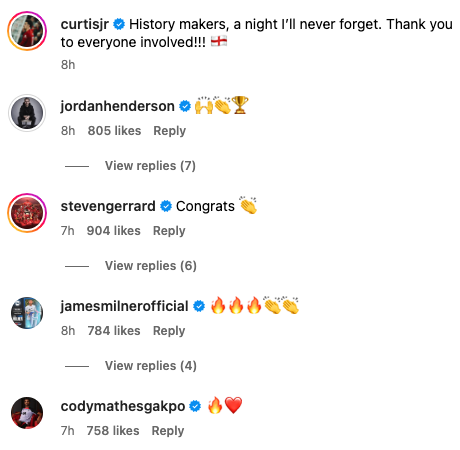 Liverpool legend Steven Gerrard congratulates Curtis Jones