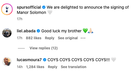 Lucas Moura excited by Tottenham signing Manor Solomon