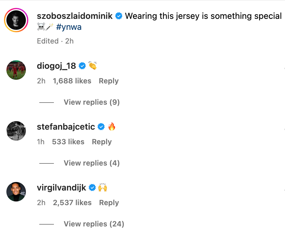Virgil van Dijk reacts to Dominik Szoboszlai’s Liverpool debut