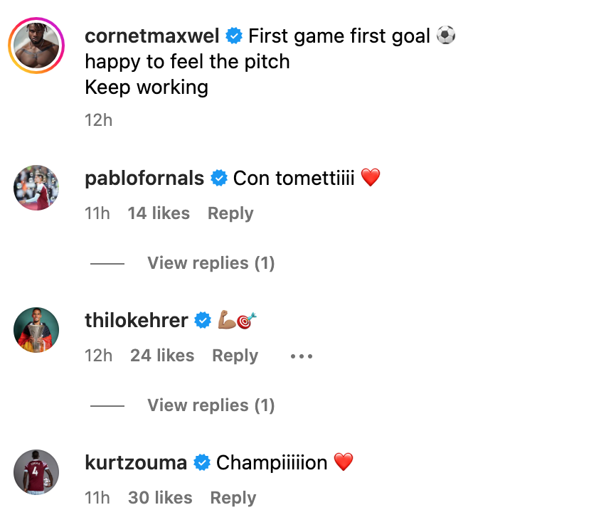 Kurt Zouma impressed with West Ham United teammate Maxwel Cornet