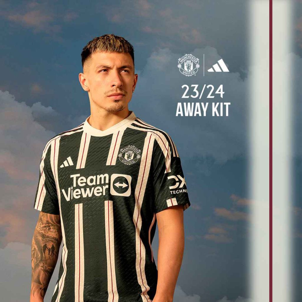 Lisandro Martinez models the new Manchester United away kit 