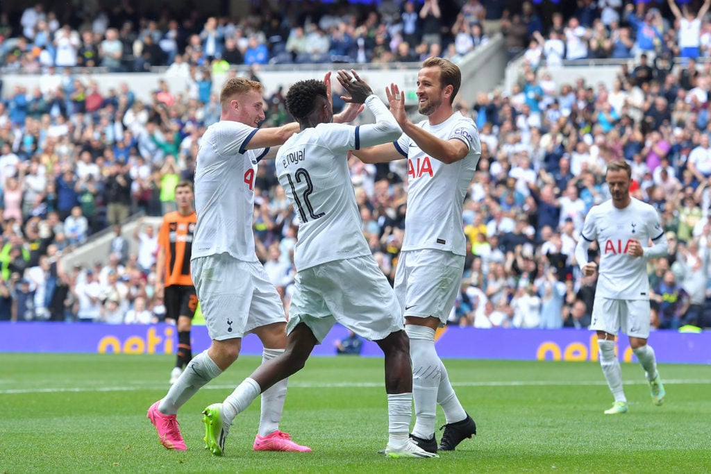 Dejan Kulusevski of Tottenham Hotspur celebrates after scoring the