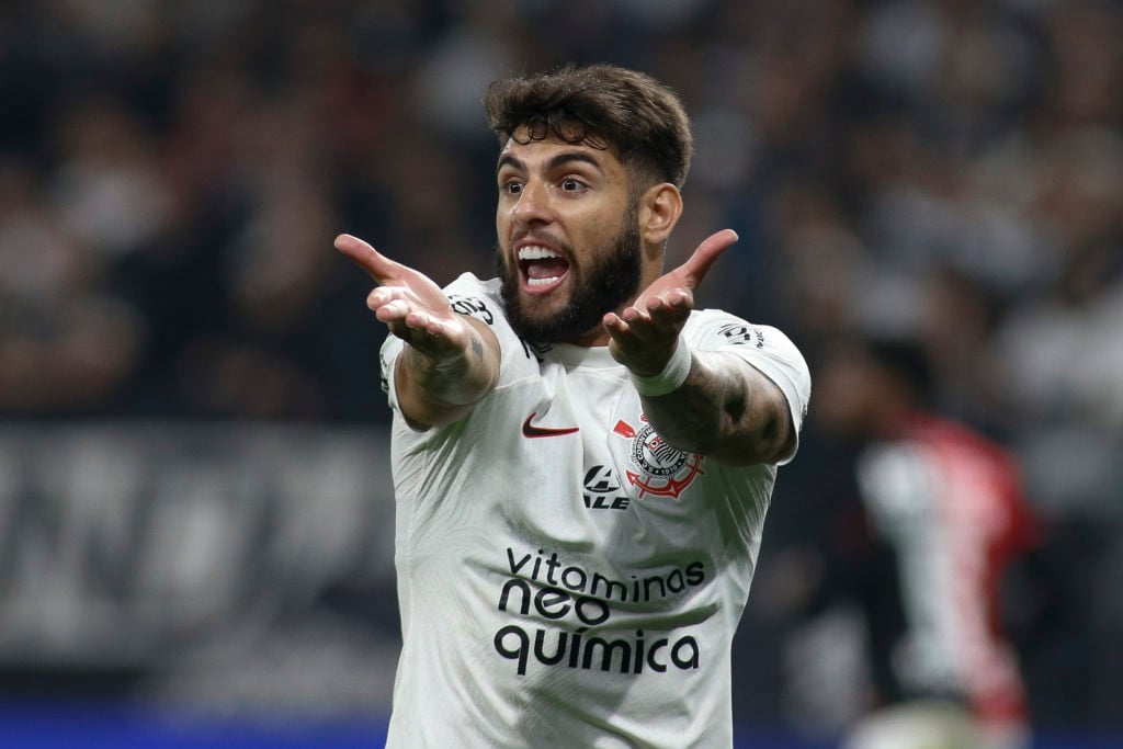 Yuri Alberto of Corinthians reacts during the Copa CONMEBOL Sudamericana 2023 round of sixteen first leg match between Corinthians and Newell's Old...