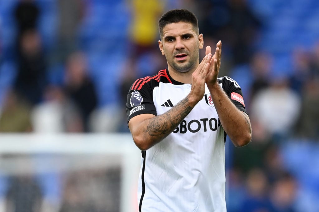Aleksandar Mitrovic of Fulham looks on during the Premier League match between Everton FC and Fulham FC at Goodison Park on August 12, 2023 in Live...