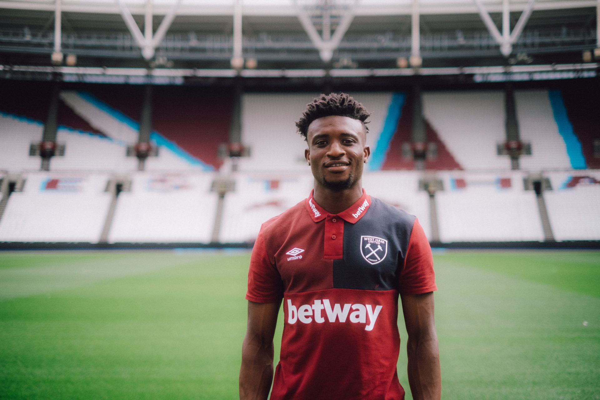  Mohammed Kudus, a midfielder for West Ham, poses for a photo at the London Stadium.