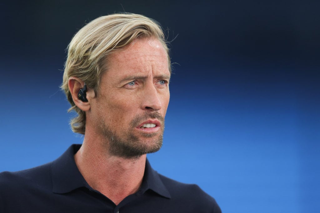 Pundit Peter Crouch during the Premier League match between Manchester City and Newcastle United at Etihad Stadium on August 19, 2023 in Manchester...