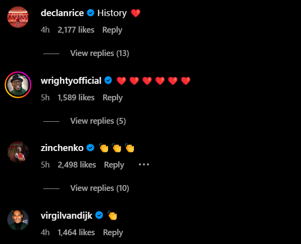 Replies to Bukayo Saka's IG post 2