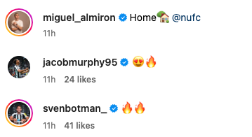 Sven Botman and Jacob Murphy impressed with Newcastle United teammate Miguel Almiron