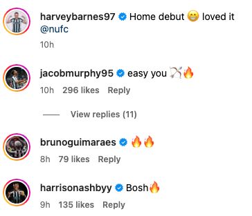 Jacob Murphy and Bruno Guimaraes impressed with Harvey Barnes