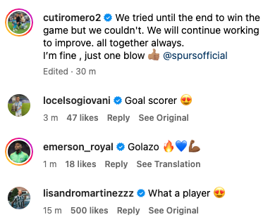 Lisandro Martinez impressed with Tottenham Hotspur defender Cristian Romero