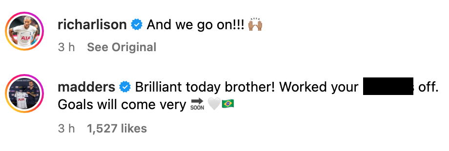 James Maddison sends message to Tottenham Hotspur teammate Richarlison
