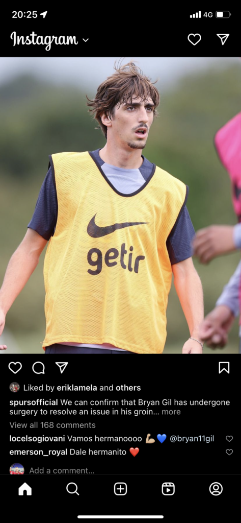 Tottenham players wish Bryan Gil a speedy recovery