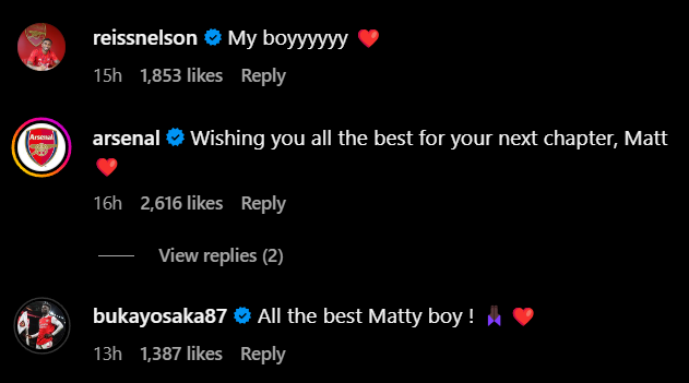 Screengrab of replies under Matt Turner's Instagram post