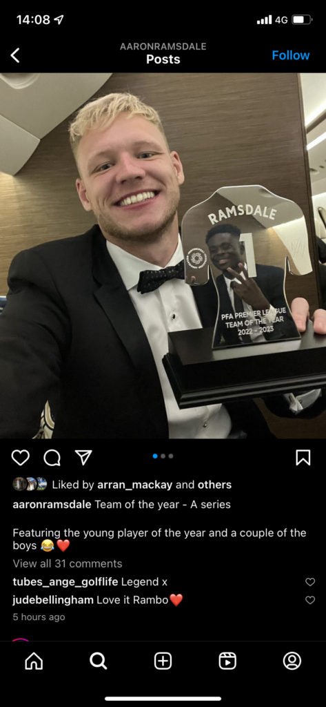 Arsenal goalkeeper Aaron Ramsdale gets reply from Jude Bellingham