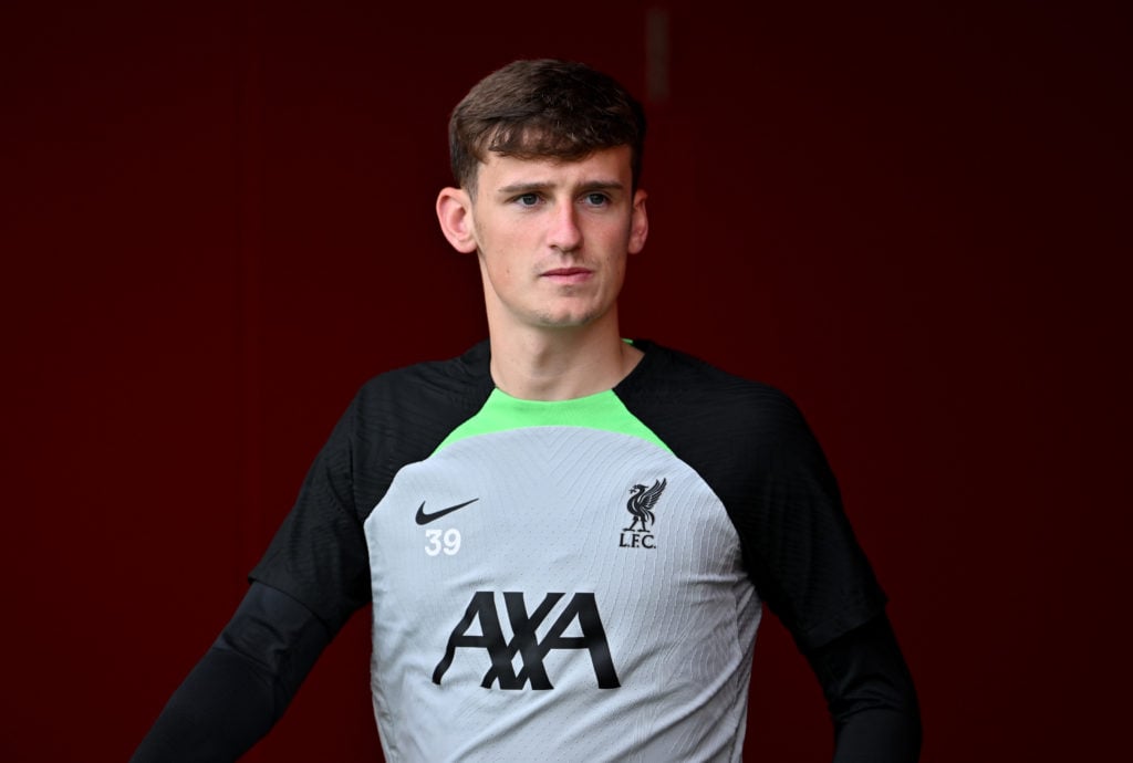 (SUN OUT, SUN ON SUNDAY) Tyler Morton of Liverpool during a training session at AXA Training Center on July 12, 2023 in Kirkby, England.