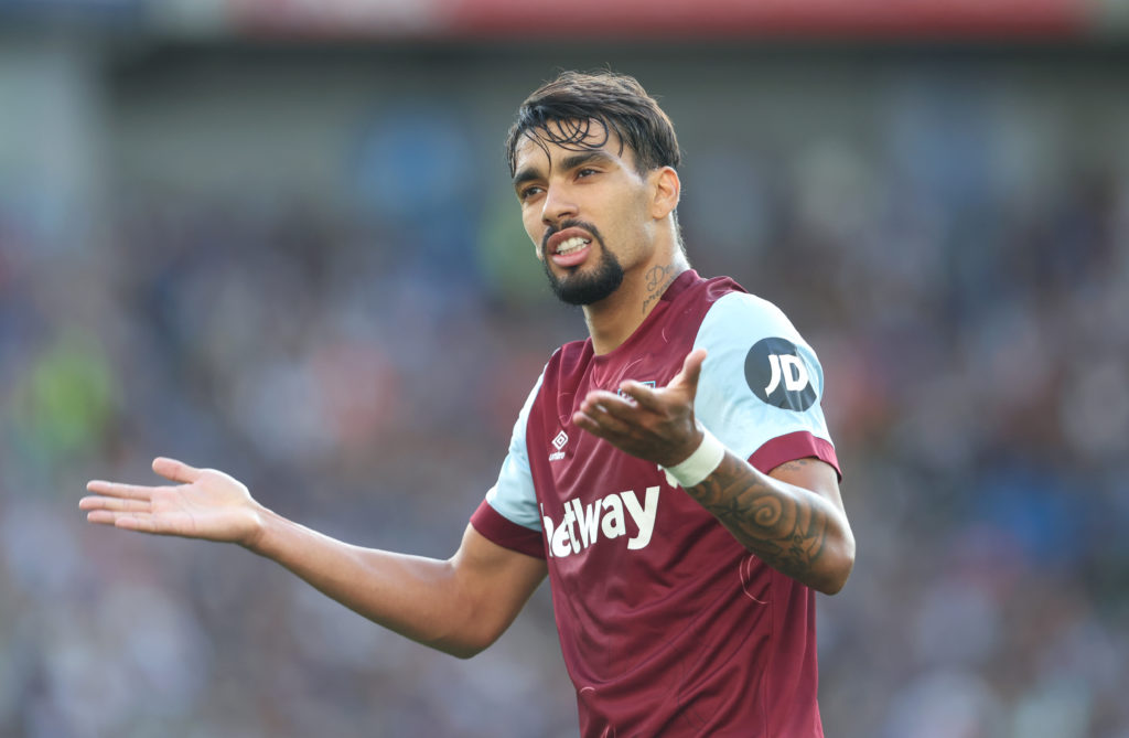 West Ham United's Lucas Paqueta during the Premier League match between Brighton & Hove Albion and West Ham United at American Express Communit...