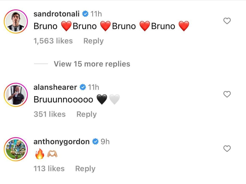 Alan Shearer congratulates Newcastle United star Bruno Guimaraes