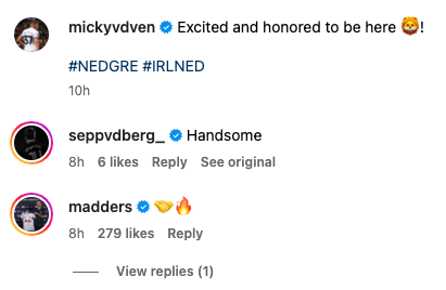 Tottenham Hotspur star James Maddison reacts to Micky Van de Ven receiving his first senior Netherlands call-up
