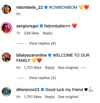 Sergio Reguilon reacts to Tottenham Hotspur midfielder Tanguy Ndombele joining Galatasaray