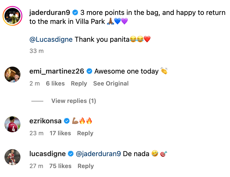 Emi Martinez praises Aston Villa forward Jhon Duran