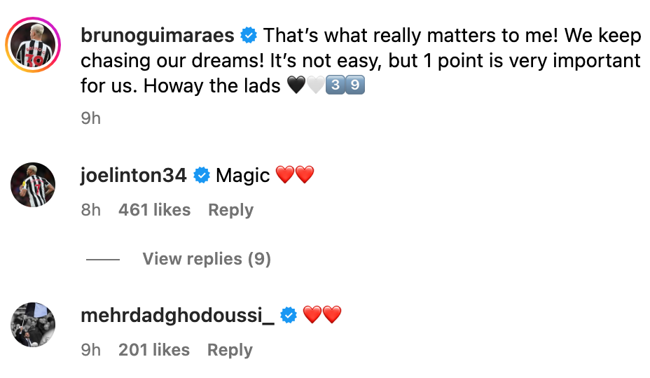 Joelinton loved Bruno Guimaraes’s performance vs AC Milan