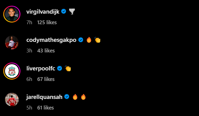 Screengrab of replies under Ben Doak's Instagram post