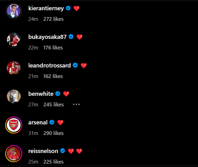 Screengrab of replies under Rob Holding's Instagram Post