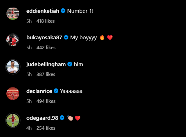 Screengrab of replies under Aaron Ramsdale's Instagram post