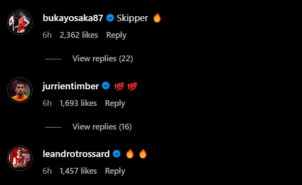 Screengrab of replies under Martin Odegaard's Instagram post