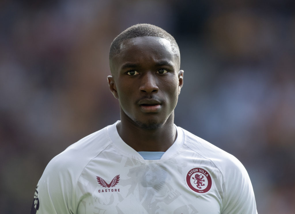 Moussa Diaby of Aston Villa during the Premier League match between Wolverhampton Wanderers and Aston Villa at Molineux on October 8, 2023 in Wolve...