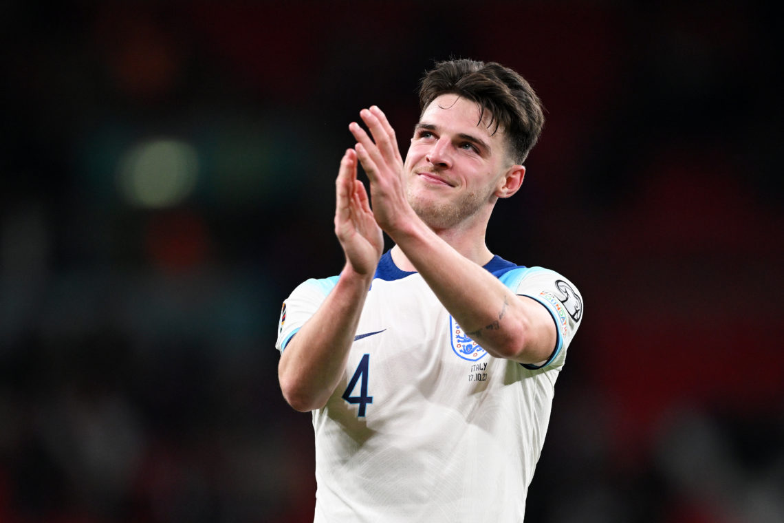 Declan Rice reacts with one word after seeing Jude Bellingham's display for England yesterday