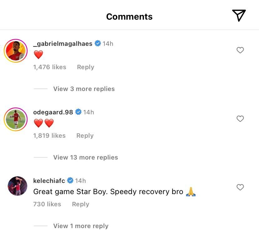 Gabriel and Odegaard were very happy to see Saka back for Arsenal