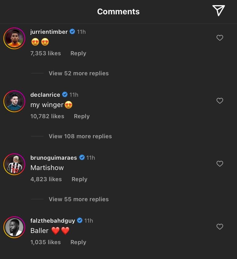 Rice was so happy to have Martinelli back for Arsenal