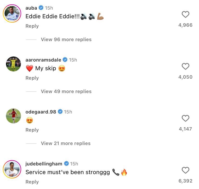 Aubameyang was delighted for old Arsenal teammate Nketiah
