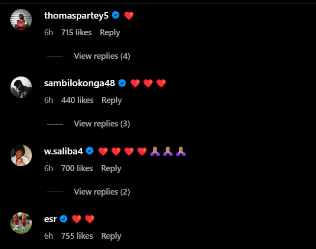 Screengrab of replies under Eddie Nketiah's Instagram post