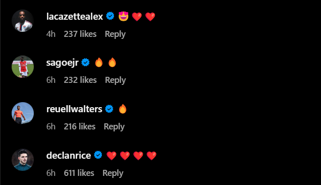 Screengrab of replies under Eddie Nketiah's Instagram post