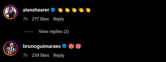 Screengrab of replies under Kieran Trippier's Instagram post