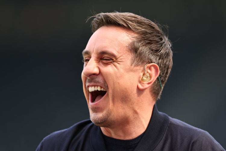 NEWCASTLE, ENGLAND - MAY 7: Gary Neville working as a TV pundit for Sky Sports ahead of the Premier League match between Newcastle United and Arsen...