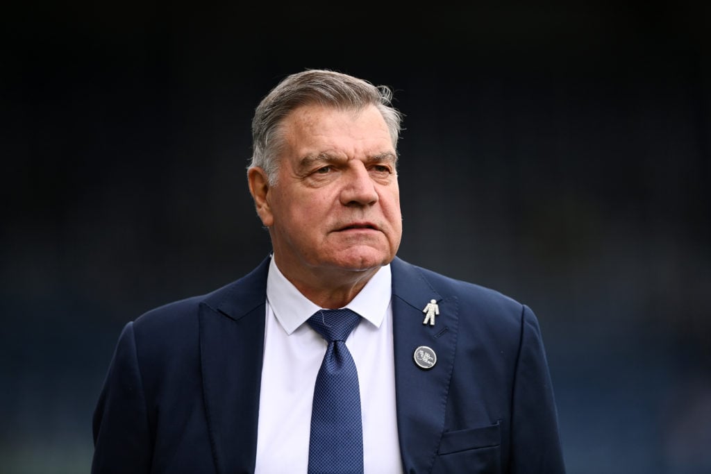 Sam Allardyce, Manager of Leeds United, looks on prior to the Premier League match between Leeds United and Tottenham Hotspur at Elland Road on May...
