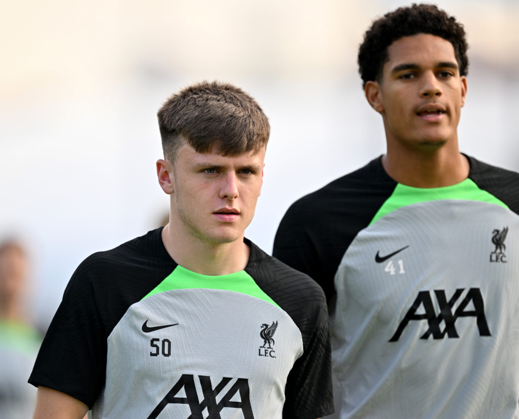 (THE SUN OUT, THE SUN ON SUNDAY OUT) Ben Doak and Jarell Quansah of Liverpool during a training session on August 01, 2023 in Singapore.