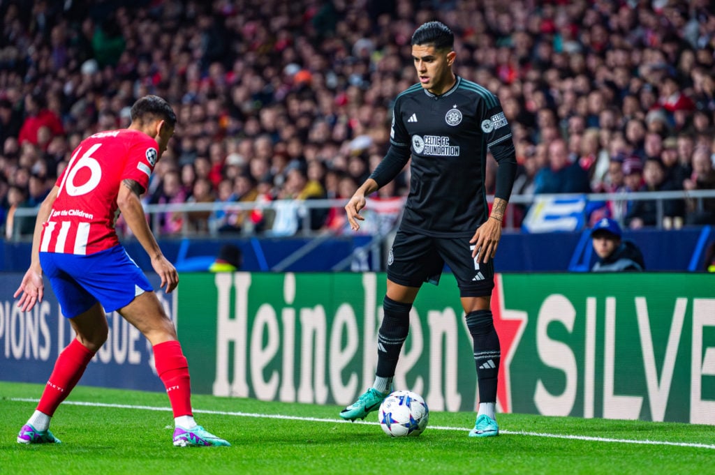 Luis Palma (Celtic) (R) in action against Nahuel Molina (
