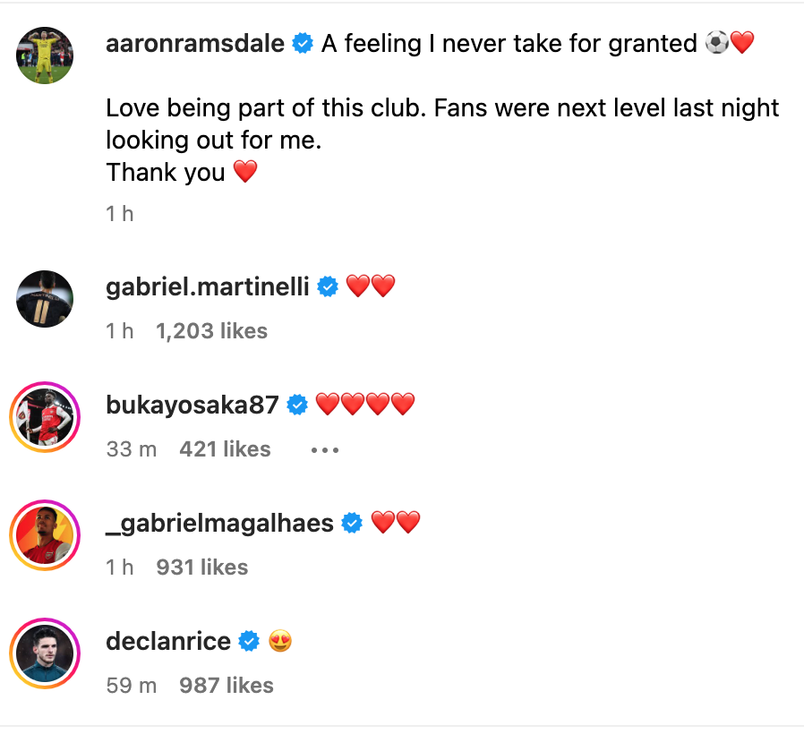 Bukayo Saka and Declan Rice absolutely loved Aaron Ramsdale’s performance against Brentford.