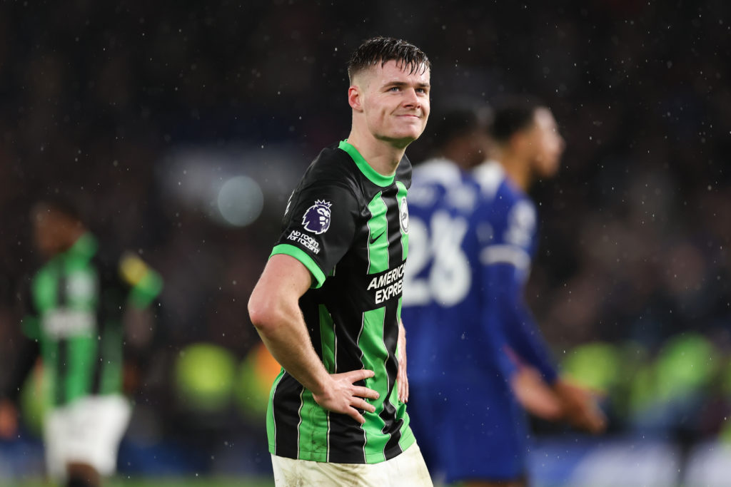 Evan Ferguson of Brighton & Hove Albion reacts on full time during the Premier League match between Chelsea FC and Brighton & Hove Albion a...