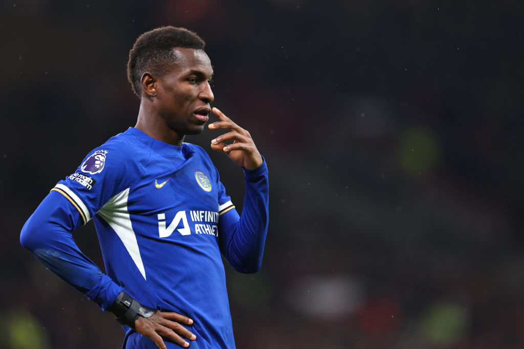 Nicolas Jackson of Chelsea during the Premier League match between Manchester United and Chelsea FC at Old Trafford on December 6, 2023 in Manchest...