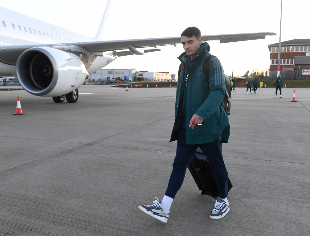 Arsenal Players Board the Team Flight to Eindhoven - UEFA Champions League 2023/24