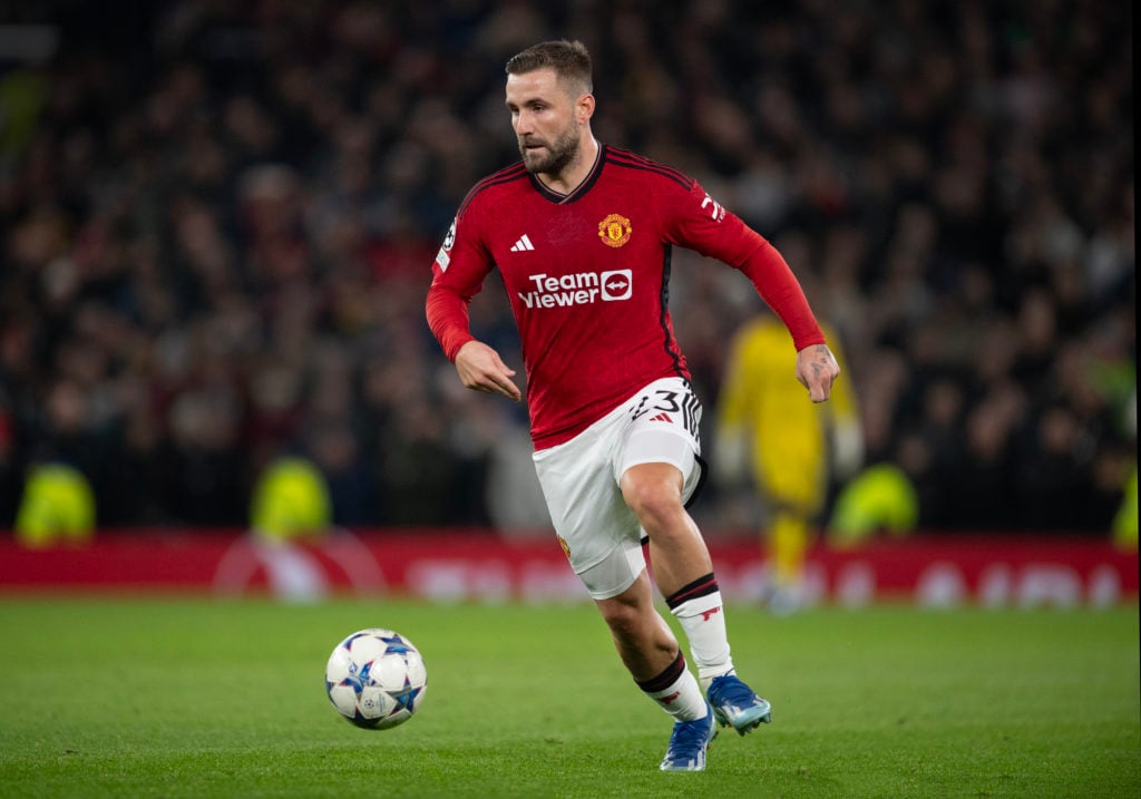 Luke Shaw of Manchester United in action during the UEFA Champions League match between Manchester United and FC Bayern Munchen at Old Trafford on ...