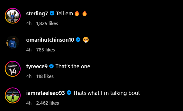 Replies under Chelsea star noni madueke's Instagram post