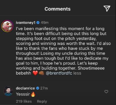 Declan Rice sends message of support to Arsenal target Ivan Toney