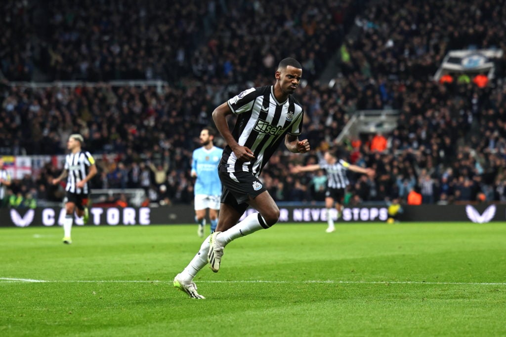 Newcastle United striker Alexander Isak in action against Manchester City