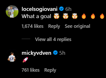 Screengrab of replies under Tottenham's Pedro Porro's Instagram post